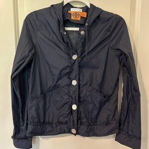 Tory Burch Bergdorf Goodman sz 2 navy blue windbreaker jacket hooded lightweight